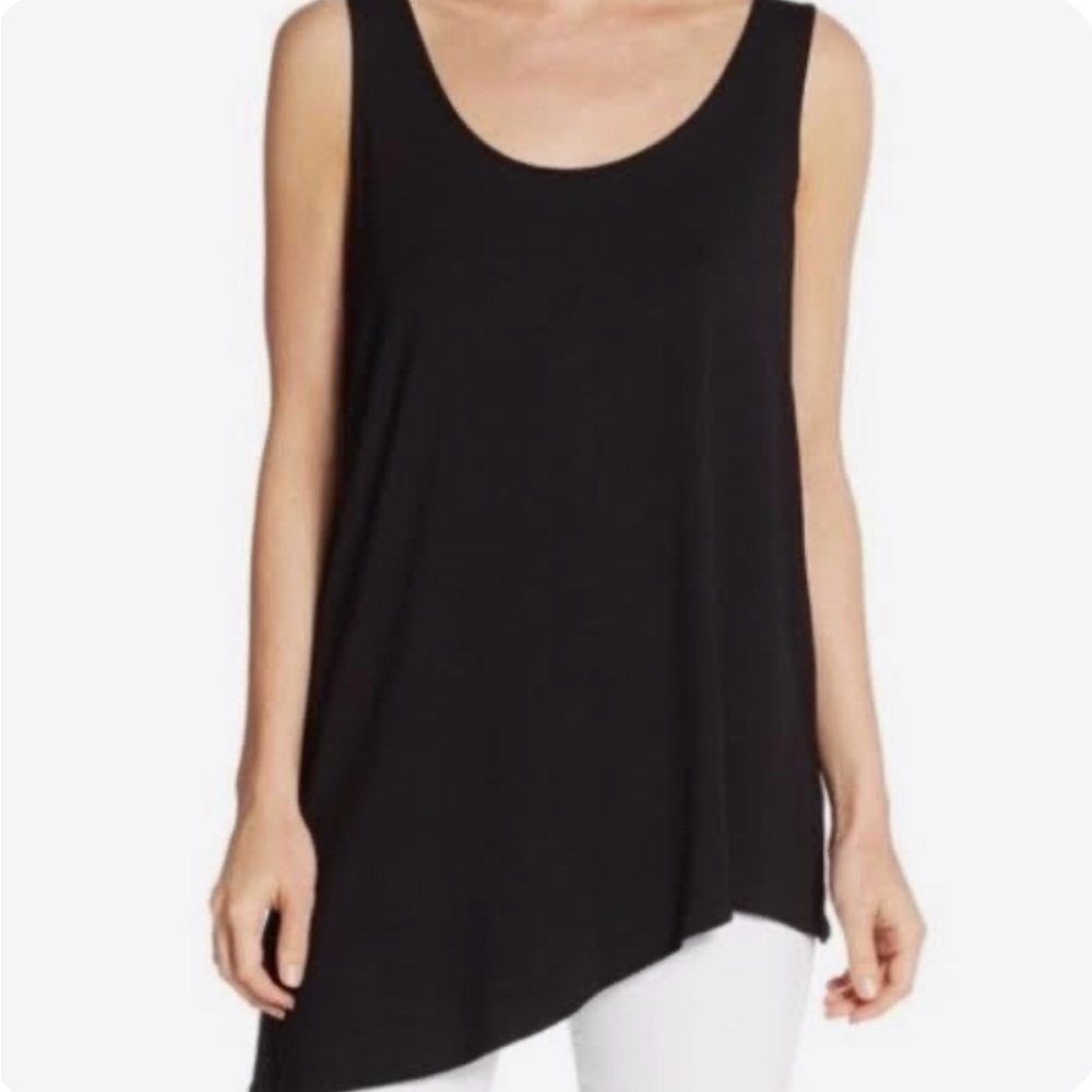 Nally & Millie Black Asymmetrical Scoop Neck Tank W/Extra Pannel Flap in Front